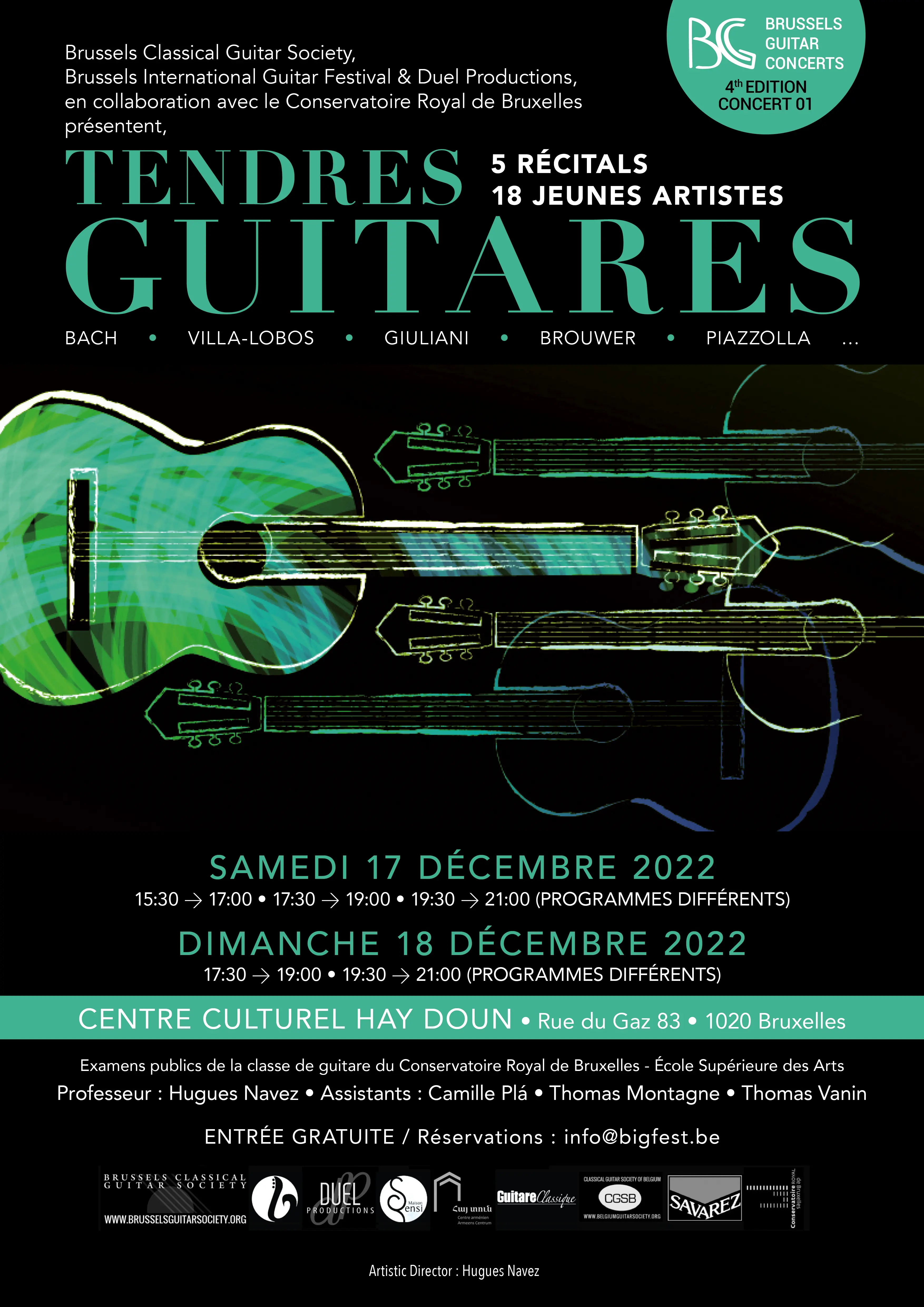 5 récitals- 18 jeunes artistes - Tendres Guitares - Brussels Guitar Concerts